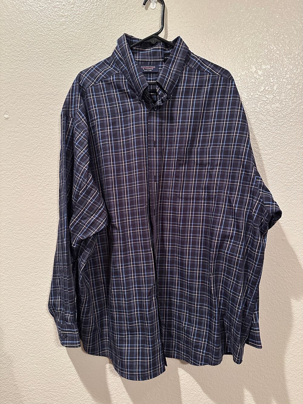 Roundtree & Yorke Navy Plaid Dress Button Down Shirt sz 3X